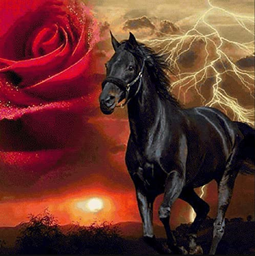 SYMON point de croix kit complet,Roses rouges et chevaux,11CT canevas point de croix,debutant...