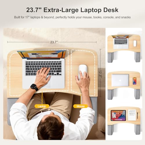 Image of OPTIXCELL Lap Desk with Arm Rests, Ergonomic Laptop Stand for College Dorm | Curved Desktop and Dual Armrests, 40kg Capacity, Dual Pockets, Reading Writing Gaming Eating, Bed Couch Floor Dorm Room