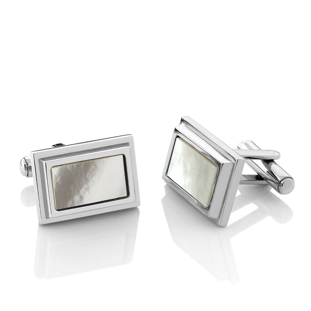 Gem Stone KingSimulated Mother of Pearl Stainless Steel Men Cufflinks 14X20MM = 1-2 in X 3-4 in.