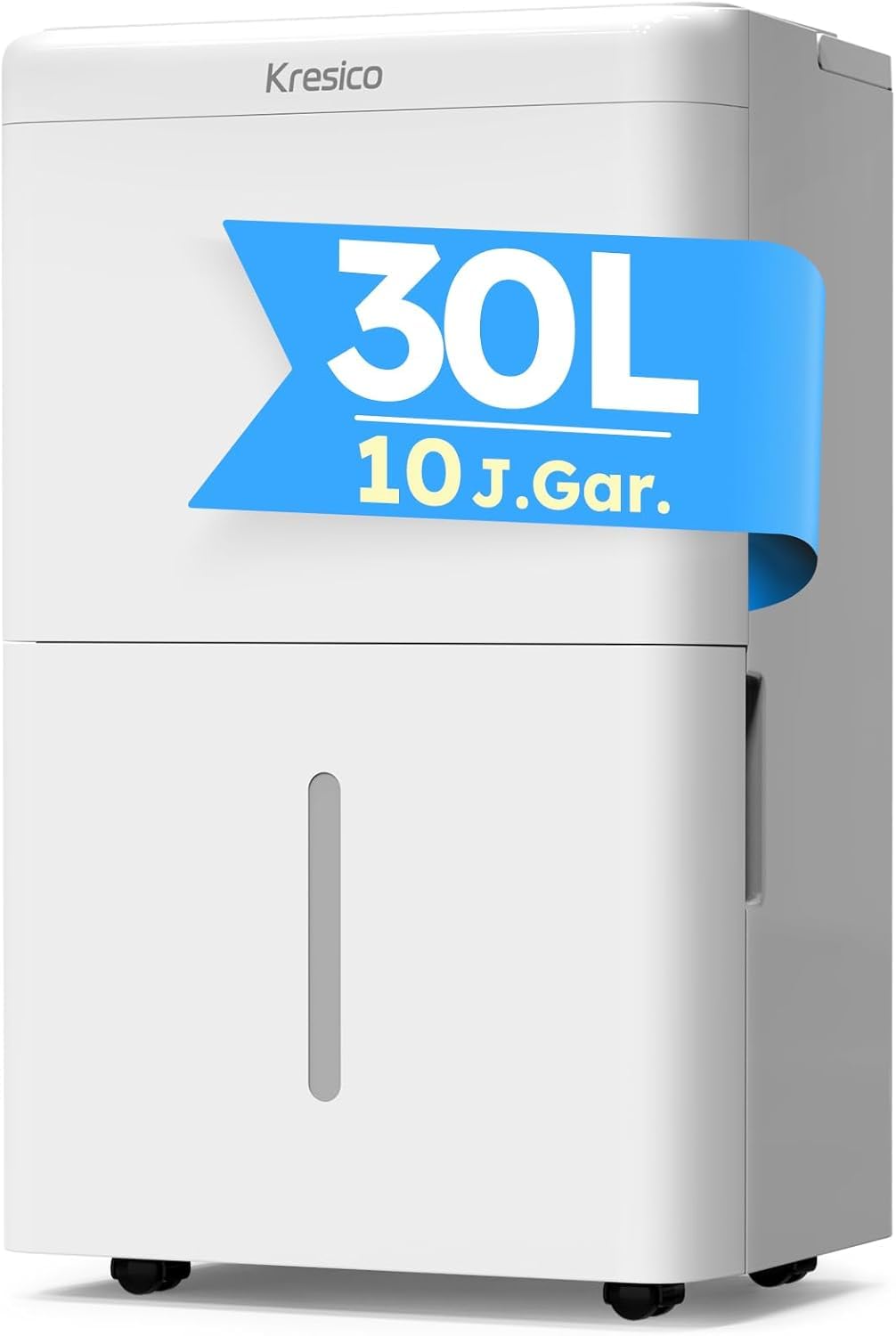 Kresico Luftentfeuchter elektrisch 30L, Entfeuchter elektrisch, Luftentfeuchter Keller für Räume bis zu 245m³/90m², Raumentfeuchter elektrisch 40dB mit Ablaufschlauch, Filter, Timer, 10 J. Gar.
