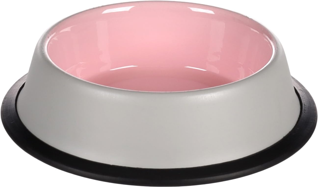 Flamingo FEEDING AND DRINKING BOWL CAT NELL STAINLESS STEEL PINK ANTISLIP DUE TO RIM 450ML 14,2CM
