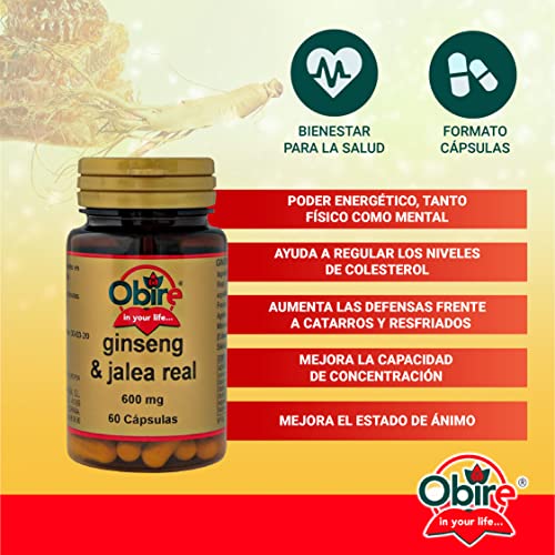 Cápsulas de Ginseng y Jalea Real 600 mg, pack de 3 botes Obire rico en minerales 2