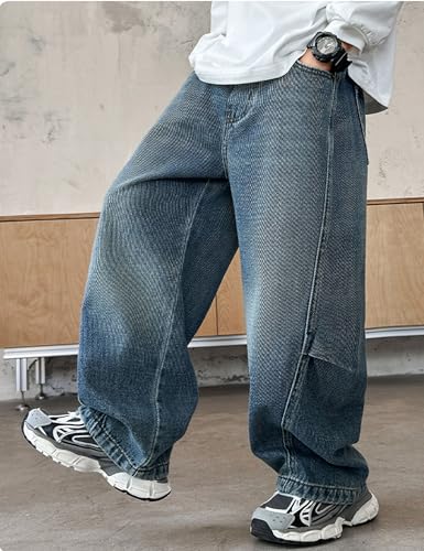 Boys Baggy Jeans Straight Wide Leg Demin Pants Boys Jeans Size 8-14 Years4