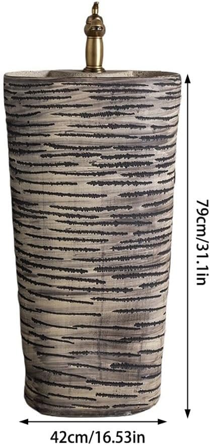 Pedestal Sinks Ceramic Integrated Basin Household Floor-Standing Wash Courtyard Art Balcony Outdoor Pool Bathroom Sink (A)