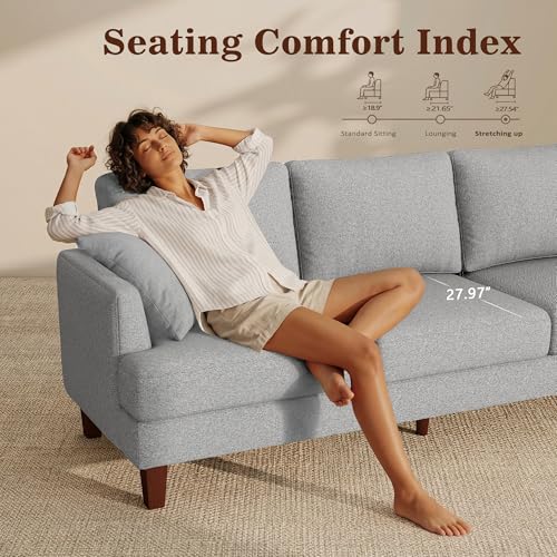 Image of Gericco Mid Century Modern 89 inch 3-Seater Couch for Living Room, Light Grey