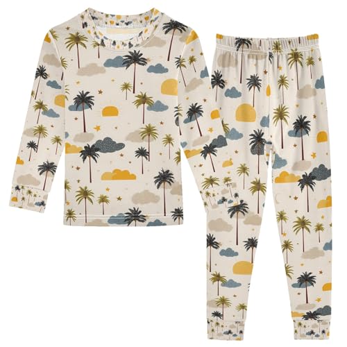 senya Palm Trees Clouds Pajamas Set Long Sleeve Soft Cotton Sleepwear 2 Piece