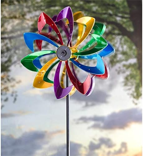 Evergreen 75" Colorful Wind Spinner | Heavy Duty Powder Coated Metal Outdoor Twirler | Flower Kinetic Solar | Ground Stake Included | Decoration for Outside Yard and Garden