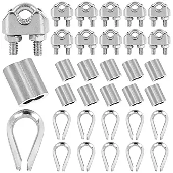 60PCS Wire Rope Accessory Set, Included M4 Wire Rope Cable Clip clamp, M4 Stainless Steel Thimble, Aluminum Crimping Loop Sleeve for 1/8 inch Wire Rope Cable (3 Styles, 20PCS Each?