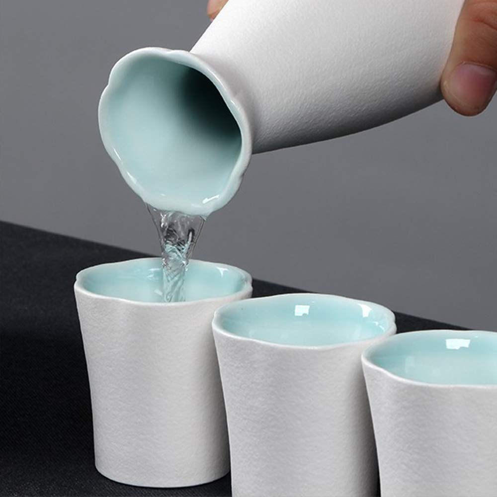 Juego de Sake japonés, Juego de 9 Piezas para Servir Sake Tradicional con Olla Caliente, Blanco clásico, para Sake frío/Tibio/Caliente/Shochu/té, Familiares y