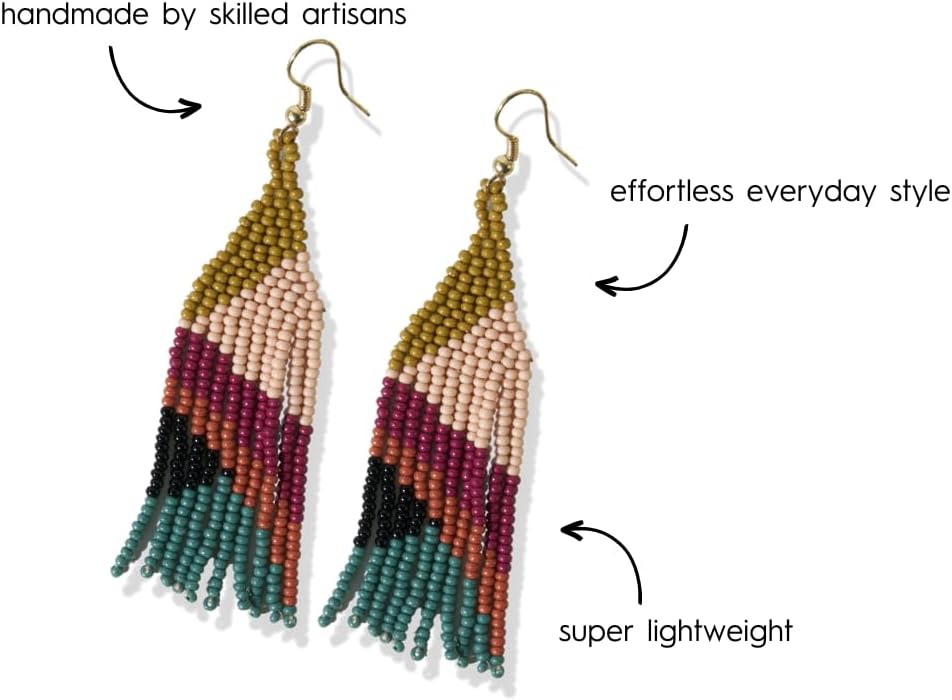 INK+ALLOY Beaded Earrings for Women Dangling, Lennon Seed Bead Medium Fringe Dangle Boho Earrings, Handmade Jewelry for the Modern Bohemian, 3.25-Inch Length