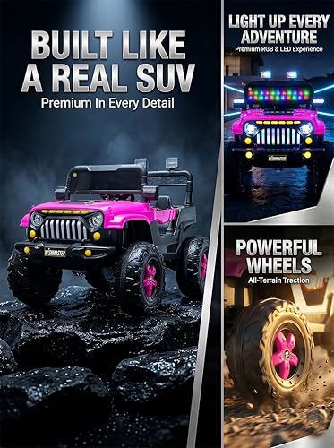 Image of Wishmaster Electric Ride-On Car for Kids - Big Wheels, Single Seat, Music & LED Lights | Off-Road Adventure Jeep| Kids Driving EV Cars | 6 Month Warranty | Baby Cars