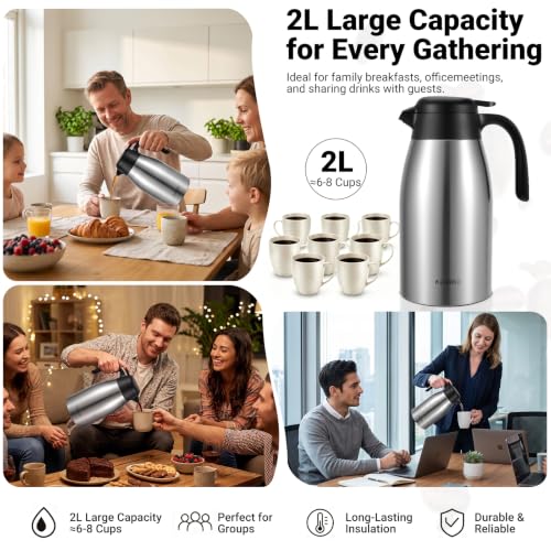 Image of Insulated Coffee Carafe, 68 oz, Keeps Hot for 12H, Silver