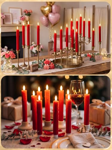 Image of Treela 36 Pcs Flameless Taper Candle,Red, 0.8x7.7″, Flocked Wavy Mouth