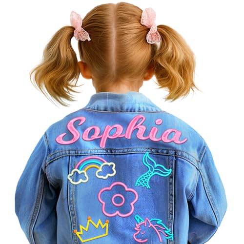 Personalized Denim Jacket for Kids with Name, Custom Toddler Jean Jacket, 1-8 Year Old Girl Birthday Christmas Gifts