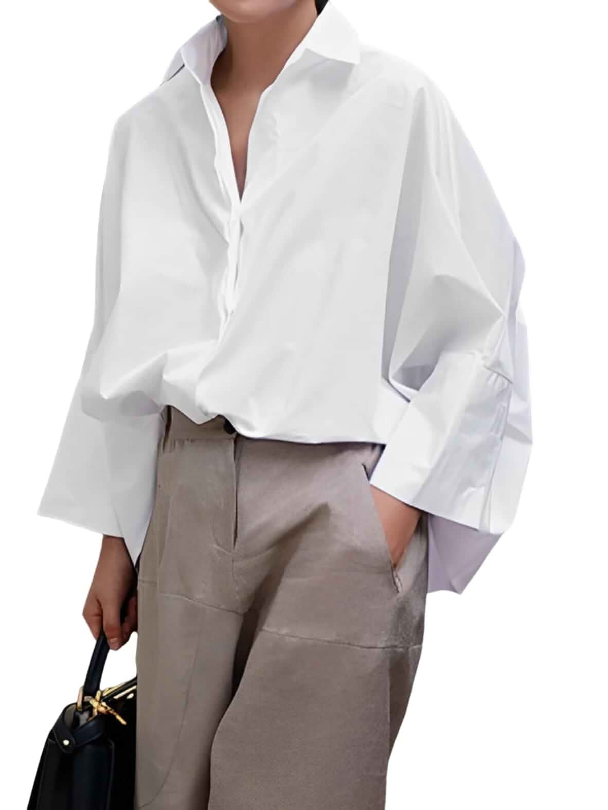UOOZEE Womens Button Down Shirt Casual 3/4 Sleeve Loose Fit Collared Work Blouse Tops 3/4 Sleeve