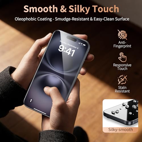 Image of 2 Pack for iPhone 16 Screen Protector, 9H+ Hardness Tempered Glass Full Edge Coverage, Military-Grade Shatter Protection, HD Clear & Sensitive Touch, Easy Installation