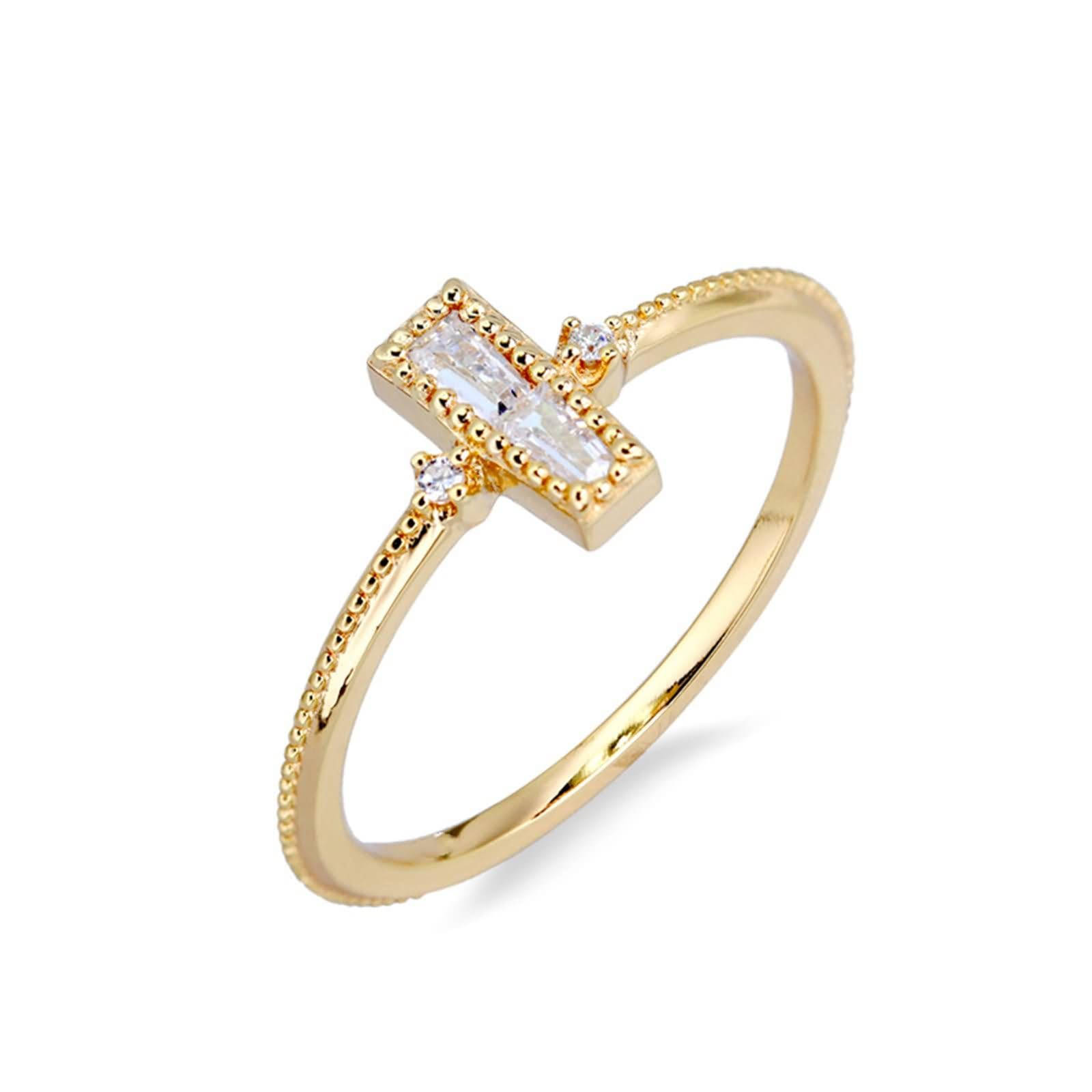 Anello Donna Promessa, Anello Promessa Sottile a Perline Geometrico con Moissanite in Oro giallo
