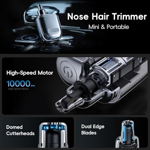 Image of yoose Nose Hair Trimmer for Men and Women, Alloy Unibody, Painless Trimming, IPX7 Waterproof, Washable, USB-C Rechargeable, Long-Lasing, Low Noise, Portable Travel Electric Nose Trimmer, Silver