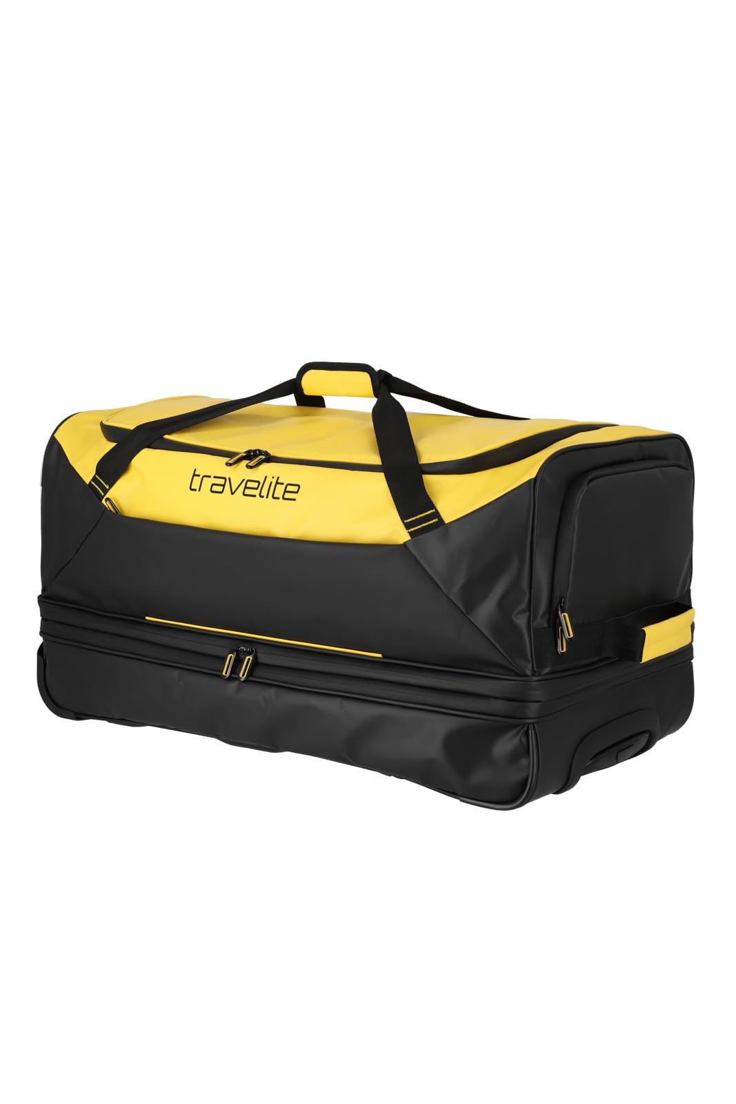 Travelite Borsa da viaggio trolley con ruote in materiale idrorepellente, Basics bagaglio morbido con soffietto espansione, 70 cm, 98-119 litri, Giallo