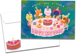 Tree-Free Greetings - Birthday Card - Artful Designs - 1 Greeting Card + Matching Envelope - Made in USA - 100% Recycled Paper - 5 x 7 - Animal Tea Party (GO69835)