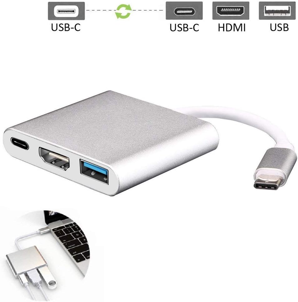 USB C to HDMI Adapter, BTGGG 3 in 1 Type C Hub to 4K HDMI/ USB 3.0/ USB C Multi-port Adapter for 2016/2017 MacBook Pro, MacBook, iMac 2017, ChromeBook Pixel, Samsung Galaxy S8 and More USB C Devices
