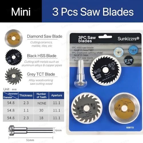 Image of 3pcs /set Mini Circular Saw Blade Diamond Cutting Disc Accessories Set TCT HSS Saw Blade for Wood Metal Tile Cutting Disk (3 Pcs, Suitable for Cutting)