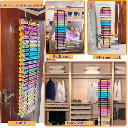 Image of 48 Compartments Vinyl Roll Storage, Vinyl Roll Holder Organizer, VinylStorage Rack Wall Mount /Over The Door for Craft Room Organizers and Storage Lengthened（Black）