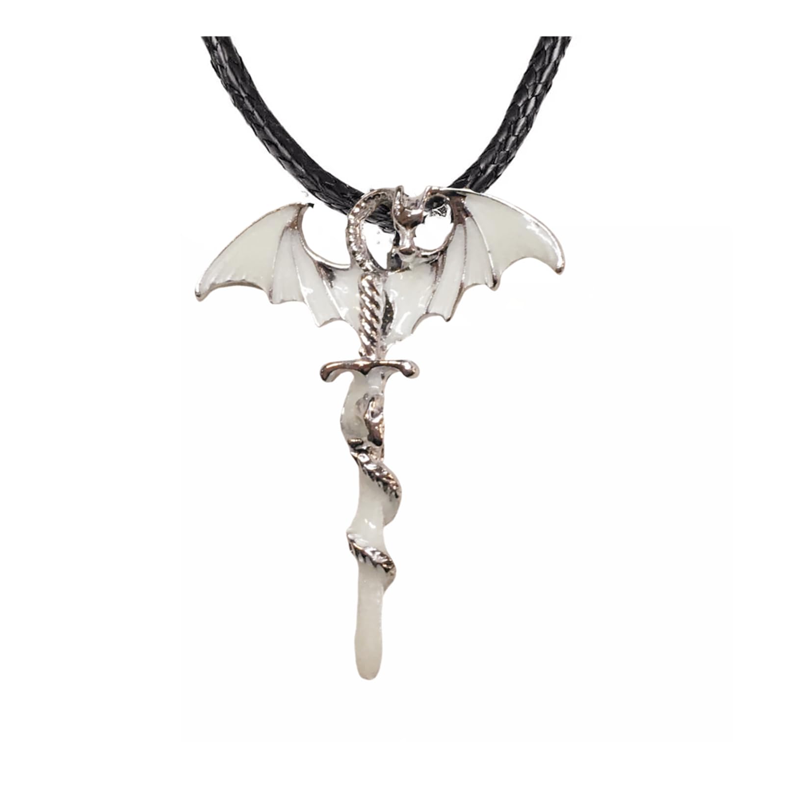 Glowing Luminous Dragon Pendant Necklaces,Fashion Men's and Women's Sword Necklace,Creative Trendy Men Rock Pterosaur Ancient Silver Sword Luminous Necklace
