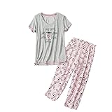 YIJIU Women's Short Sleeve Tops and Capri Pants Cute Cartoon Print Pajama Sets