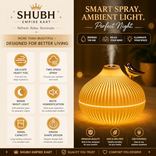 Image of Shubh Empire Mini Ultrasonic humidifier for Room Moisture, Essential Oil Diffuser, Cool Mist for Bedroom, Baby, Aroma Diffuser for Home Electric with Night Lamp