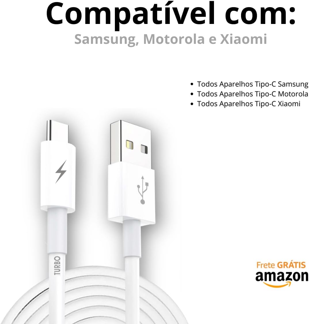 Cabo Tipo-C USB Turbo Carregamento Rápido, Cabo de Dados, Reforçado Compatível Com Android, EXC77, Premium®
