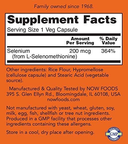 Now Selenium 200mcg 300 Veg Capsules - Yeast Free, Non-GMO, Vegan, Kosher