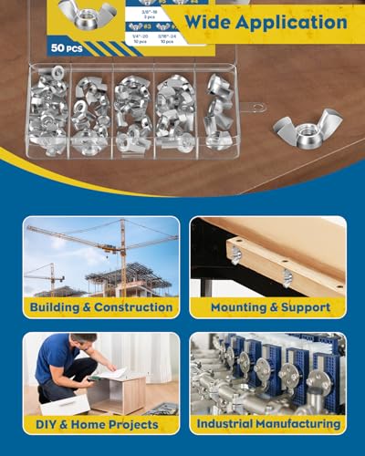 Kit d'assortiment d'écrous papillon en acier zingué de haute précision industrielle - 7