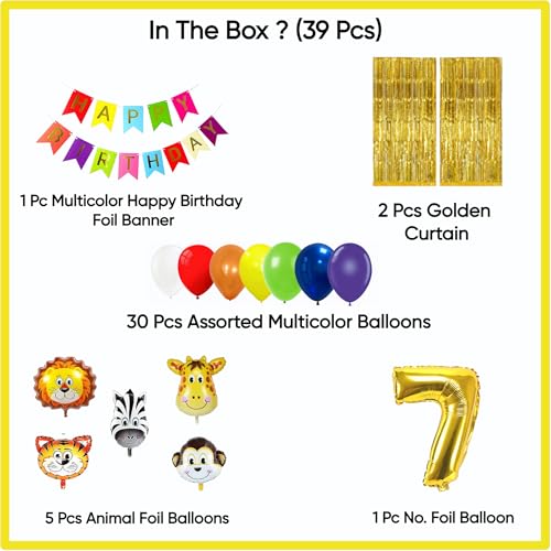 Image of Birthday Decoration Items Kit | Jungle Safari theme | Multicolor Theme Decoration for Kids | Birthday Decoration (7 YR)