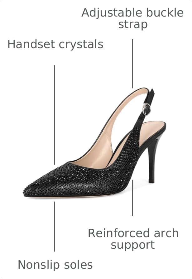Image of YODEKS Women's Slingback Heels Pointy Toe Buckle Strap Pump Sandals Close Toe Stiletto High Heel Pumps Wedding Bridal Party Prom Shoes
