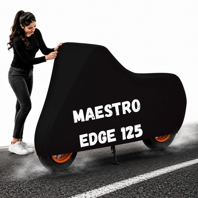 Image of Powerfull Scooty Body Cover for Maestro Edge 125 Dustproof Scratchproof - 100% Waterproof Maestro Edge 125 Cover for Two Wheeler, Outdoor Full Motorcycle Cover with UV, Duty, Rain Protection - Black