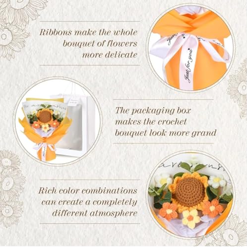 Image of Premium Handmade Crochet Flower Bouquet | Artificial Sunflower Cotton Flowers | Perfect Rakhi Gift, Diwali, Birthday Gift for Sister, Wife, Girlfriend, Mom & Home Decoration