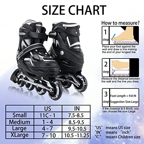 Sowume Adjustable Inline Skates for Girls and Boys, Roller Skates with All Light Up Wheels, Patines para Mujer for Kids and Adults, Men, Women