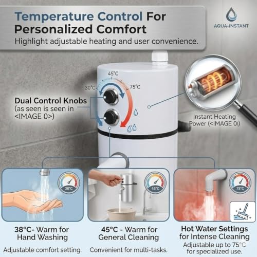 Image of Drumstone Instant Electric Water Heater for Bathroom & Kitchen, Fast Heating Portable Geyser with Temperature Control, Safety Protection & Durable Tank Design