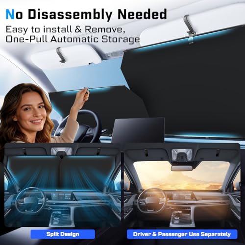 Image of KUST Upgraded 2 Pack Retractable Automotive Sunshade Car Window Sunshades (Not fit for Truck), Adjustable Auto Thickened Sunshade, Car Accessories for All Season, Black and Silver, Blocks UV Rays