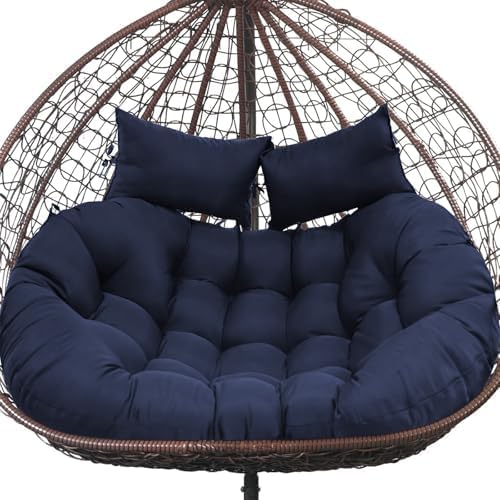 Image of Double Seater Cushion Set - Polyester Fabric Padded Seat for Hanging Egg /Garden jhula(Cushion ONLY Royal Blue)