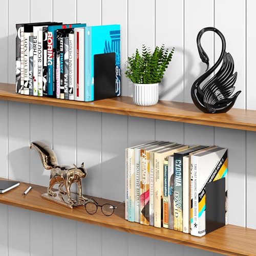 Image of APPUCOCO Metal Bookends for Shelves | Heavy-Duty Book Stand and Organizer |Non-Slip Magazine Tabletop Rack | Modern Home & Office Decor Book Ends (Set of 2)