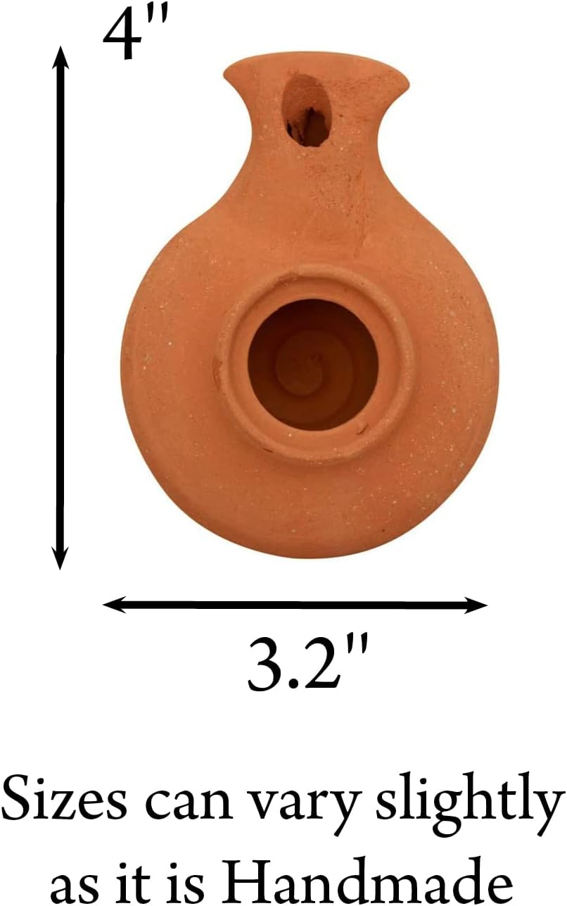 Biblical Herodian Clay Oil Lamp with Jar - Authentic Terracotta Replica from Holy Land Archaeological Finds - Handmade Christian & Jewish Faith Artifact