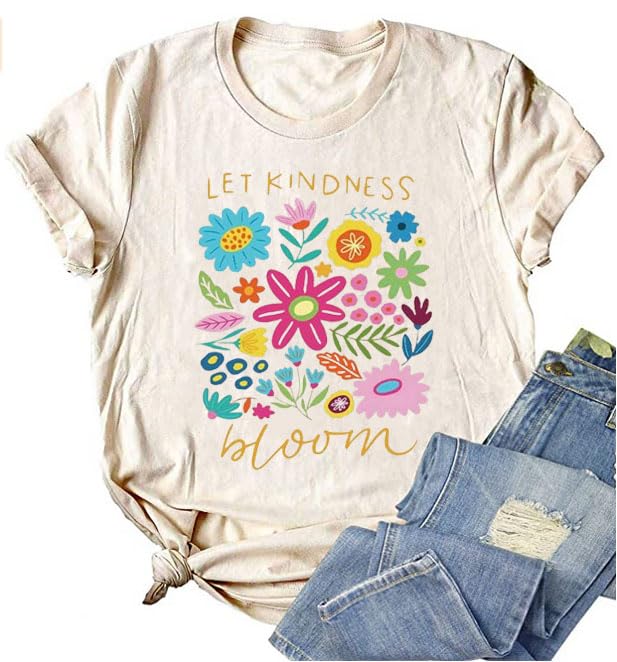 Be Kind Shirt Women Let Kindness Bloom Shirt Vintage Flower T-Shirts Cute Floral Summer Casual Short Sleeve Tops