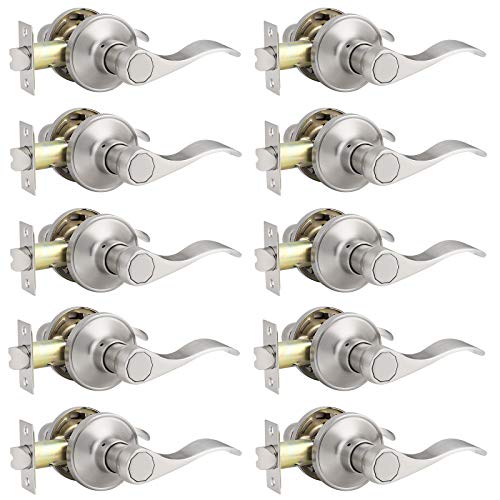 Flash Deals - 40% OFF 10 x Knobonly Wave Style Door Levers Hall Closet Passage Handles Brushed Nickel Finish Handleset Stainless Steel