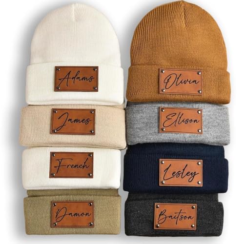 Customized Name Baby Beanie Hat Personalized Leather Beanie Newborn Child Adult Black4