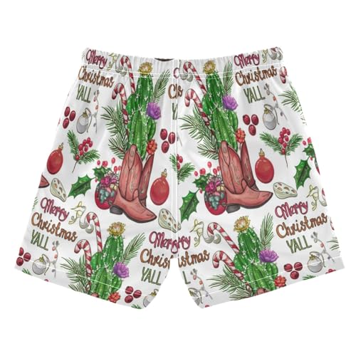 Swim Clothes for Boys, Anti Chafe Swim Trunks for Boys 2 T, Christmas Cowboy Boots Cactus2
