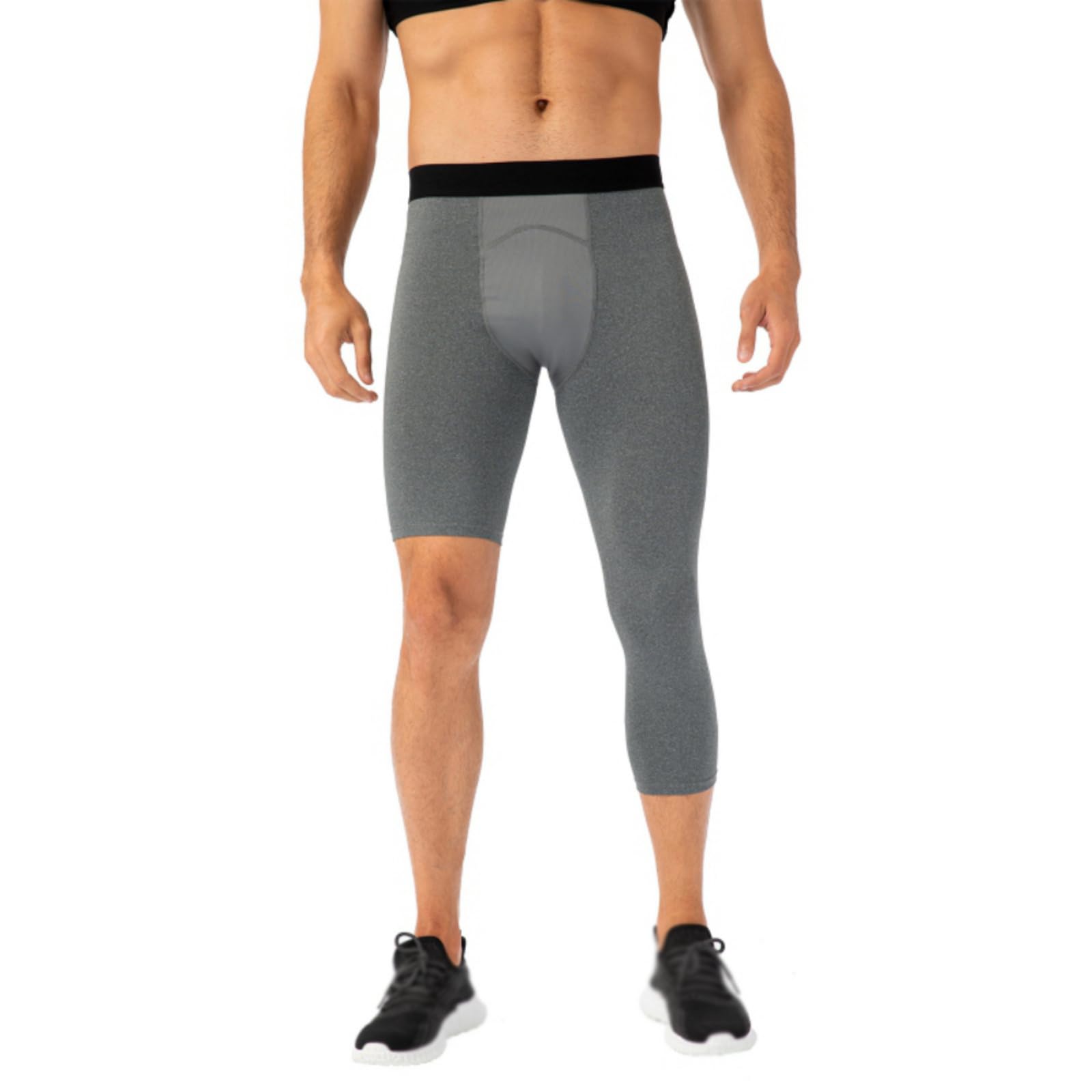 Valcatch 2 Pcs One Leg Compression Tights Basketball Men's 3/4 Legging Pants Sports Base Layer with Mesh Fabric Athletic Cup