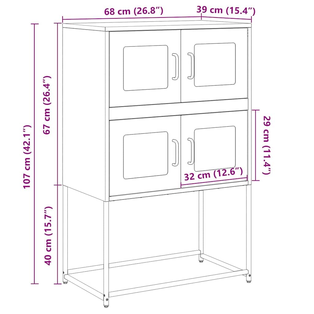 vidaXL Highboard Rosa 68x39x107 cm Stahl, Sideboard, Seitenschrank, Aufbewahrungsschrank, Schrank, Sideboard, Hochschrank, hohes Sideboard