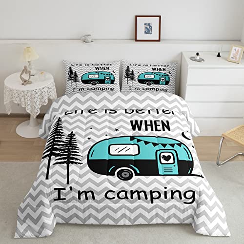 Kids Adults Camper Comforter Set Queen,Rustic Natural Farmhouse Grey Bedding Set 3Pcs For Trailer Rv Decor,Moonlight Wild Adventure Quilt Set,Sports Duvet Insert With 2 Pillowcases #TOP22